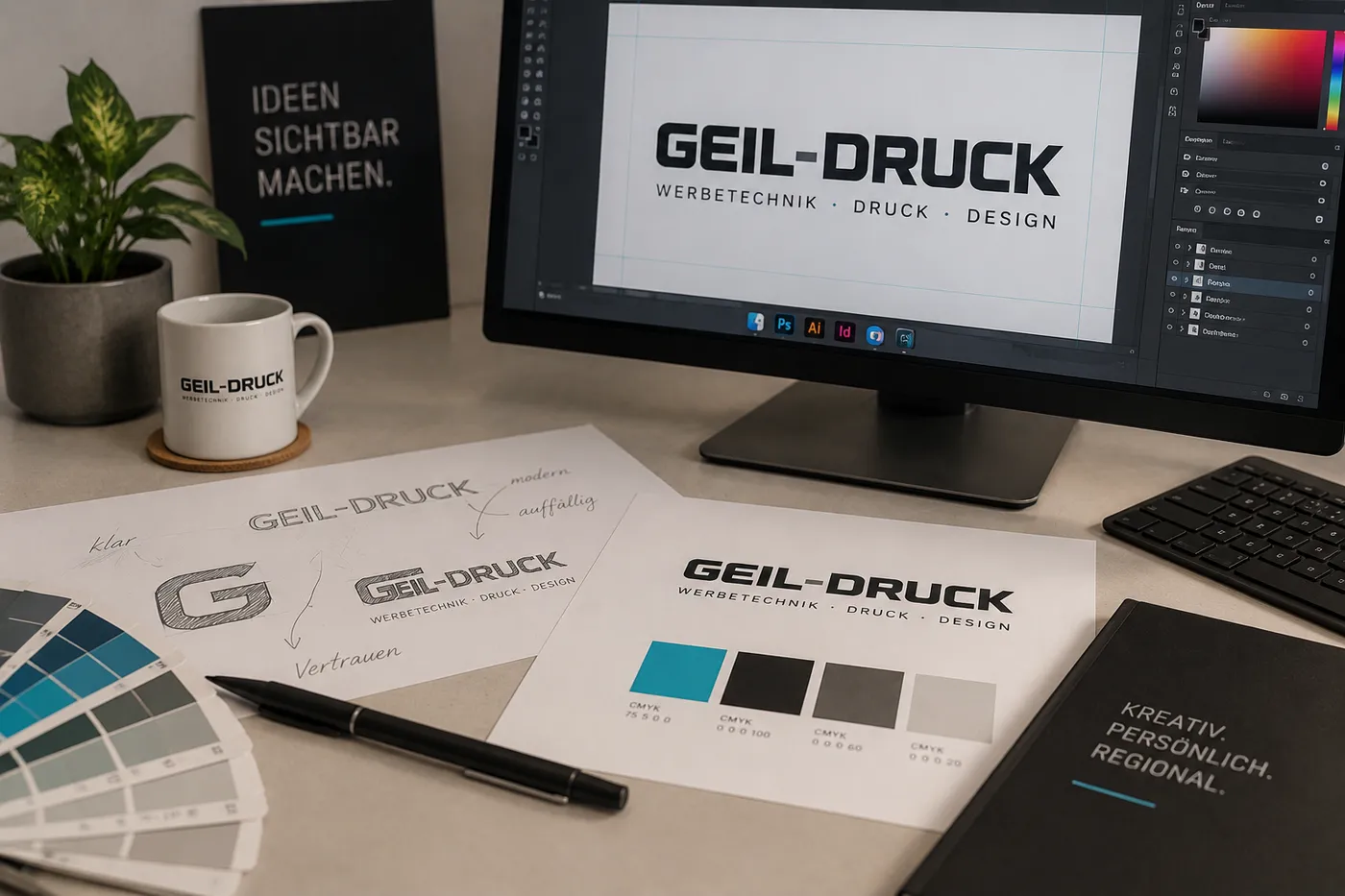 Arbeitsplatz für Logo- und Grafikdesign bei Geil-Druck